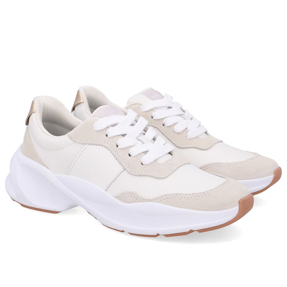 Tênis Tecido Branco Gelo Cadarço Branco/Bege 2