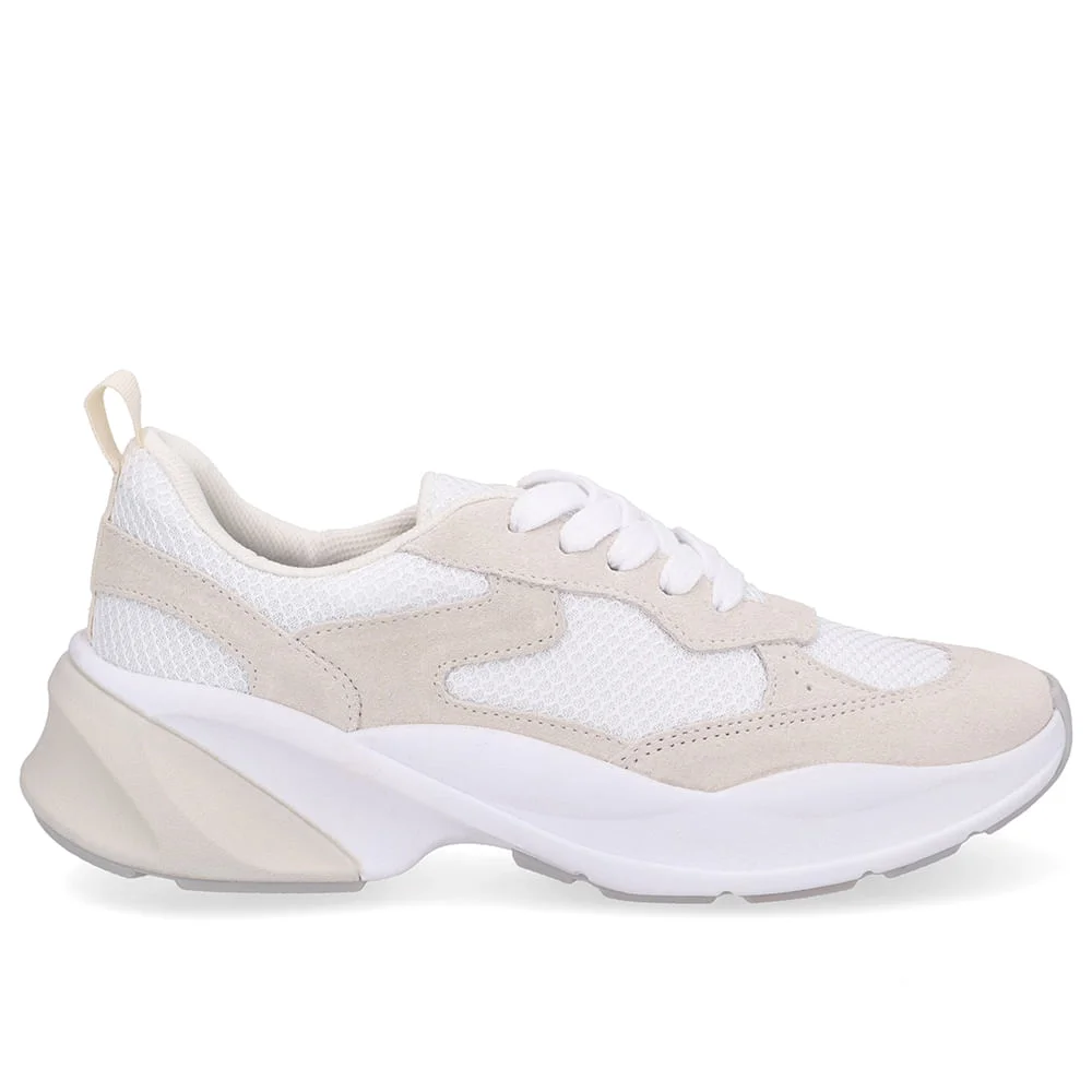 Tênis Tecido Couro Branco Gelo Cadarço