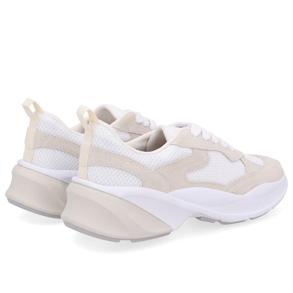 Tênis Tecido Couro Branco Gelo Cadarço Branco/Bege 3