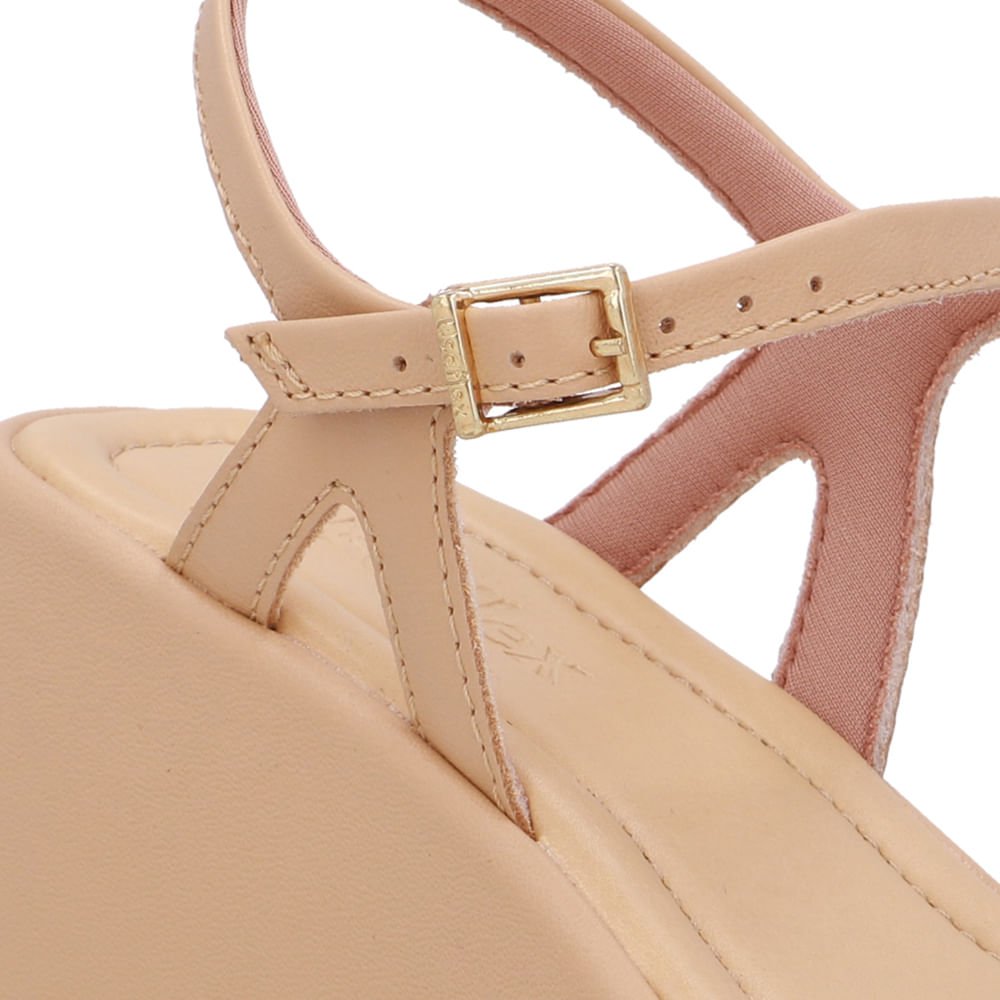 Sandália Plataforma Couro Bege Básica Bege 3