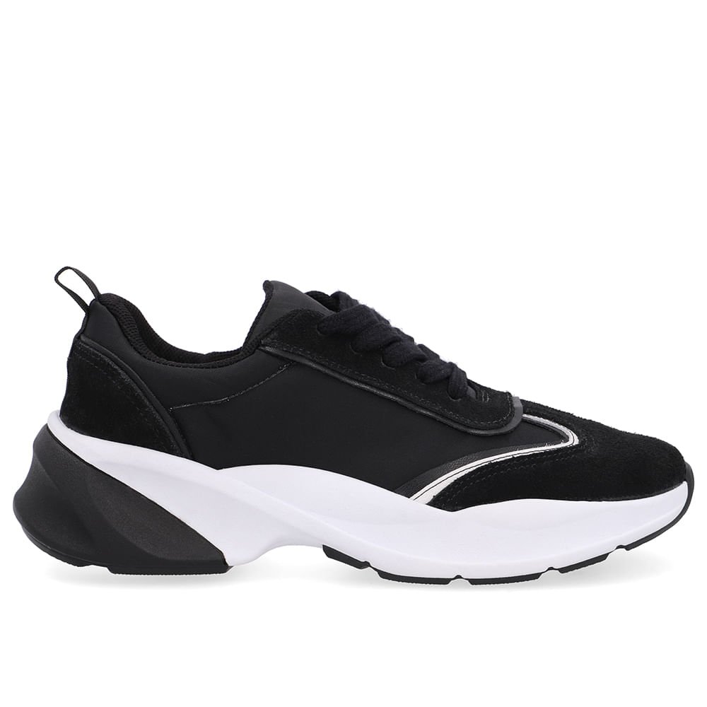 Tênis Lateral Tecido Preto Cadarço