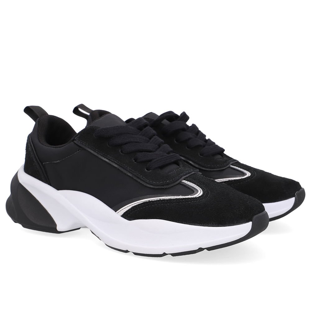 Tênis Lateral Tecido Preto Cadarço Preto 2