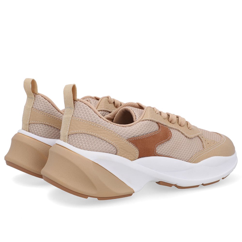 Tênis Tecido Couro Bege Cadarço Marrom/Bege 3