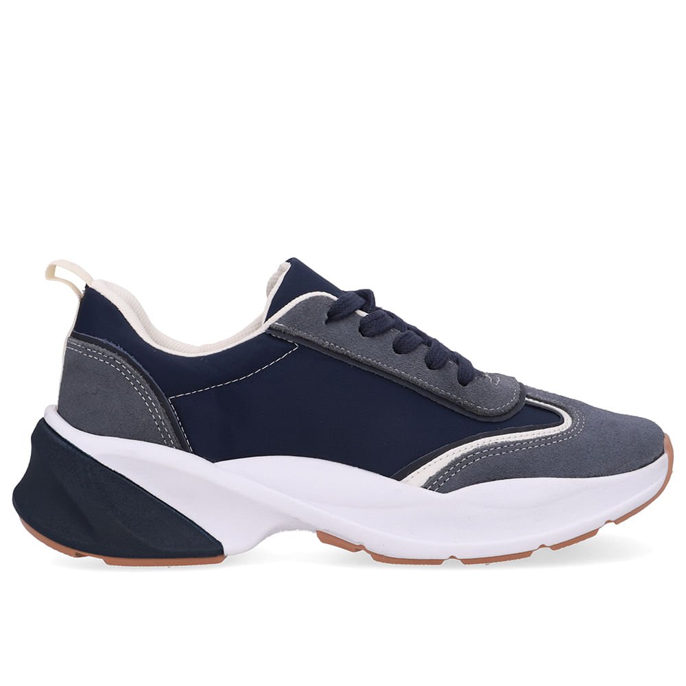 Tênis Lateral Tecido Azul Cadarço