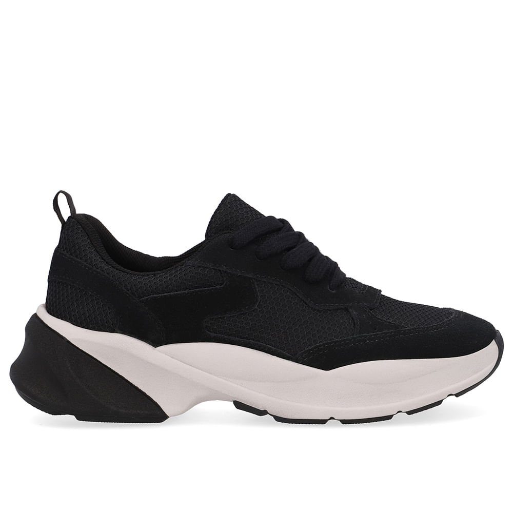 Tênis Tecido Couro Preto Cadarço Preto 1