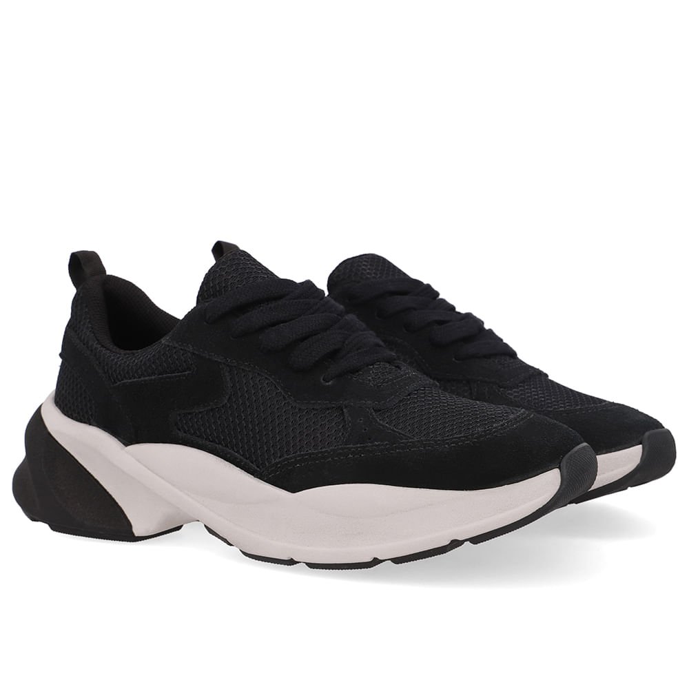 Tênis Tecido Couro Preto Cadarço Preto 2