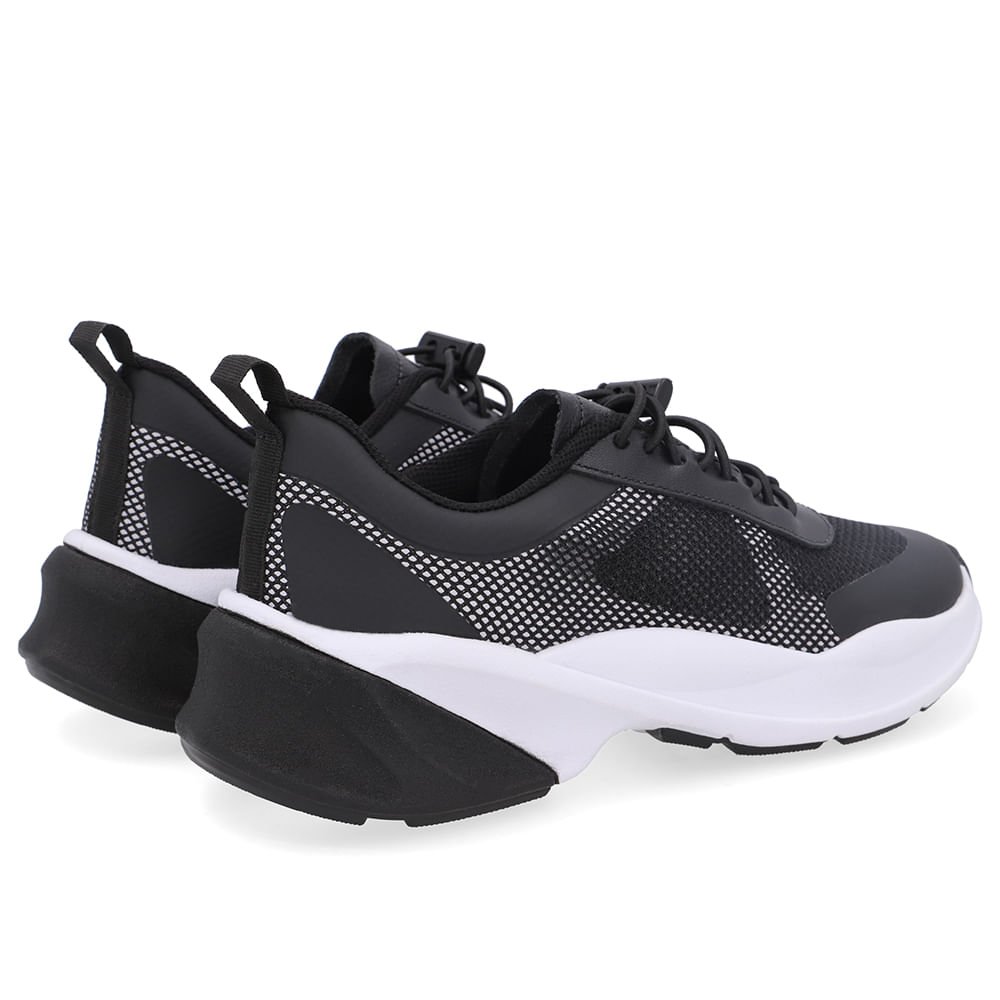 Tênis Tecido Couro Preto Cadarço Elástico Preto 3