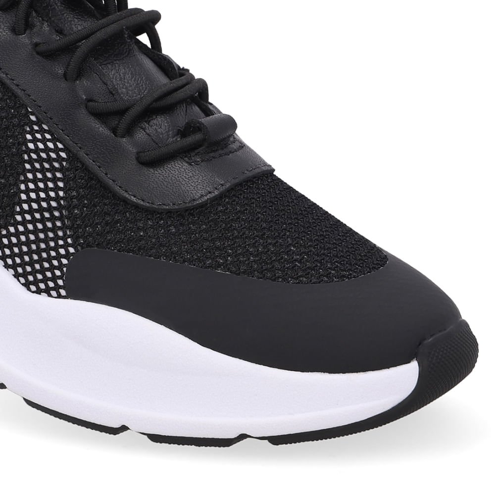 Tênis Tecido Couro Preto Cadarço Elástico Preto 4