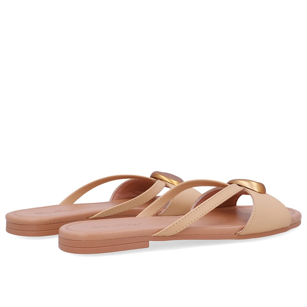 Rasteira Couro Bege Tiras Bege 3