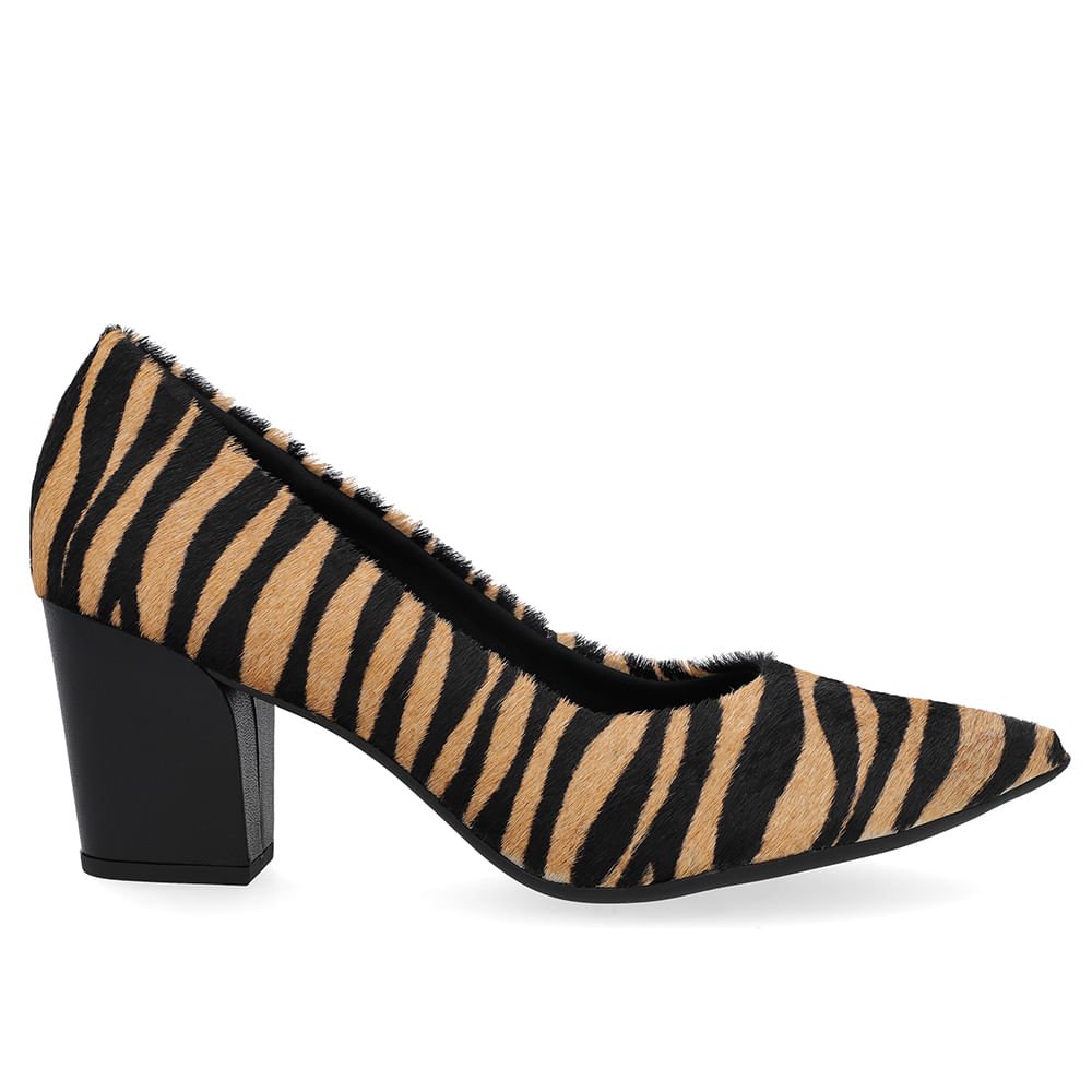 Scarpin Couro Animal Print Tigre Bico Fino