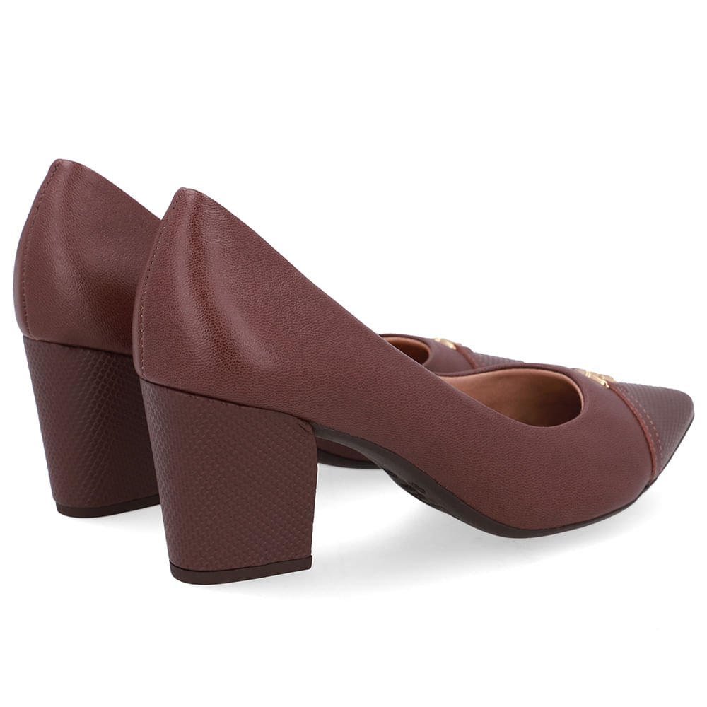 Scarpin Couro Marrom Bico Fino Enfeite Marrom 3