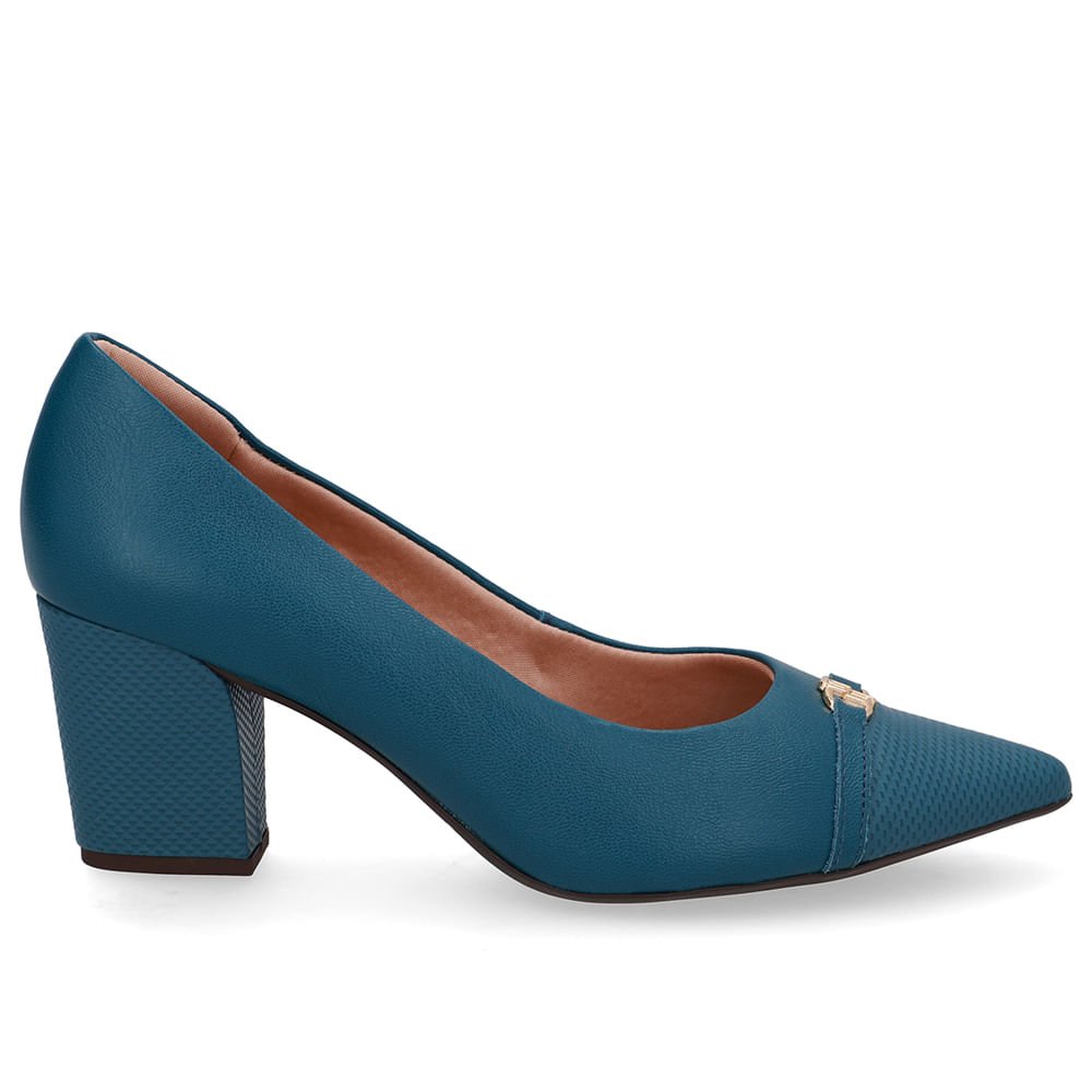 Scarpin Couro Azul Bico Fino Enfeite