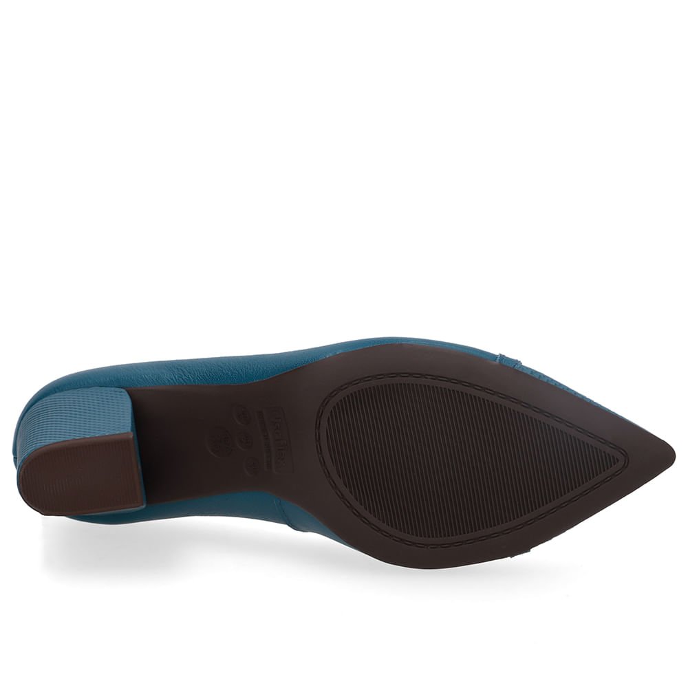 Scarpin Couro Azul Bico Fino Enfeite Verde 5