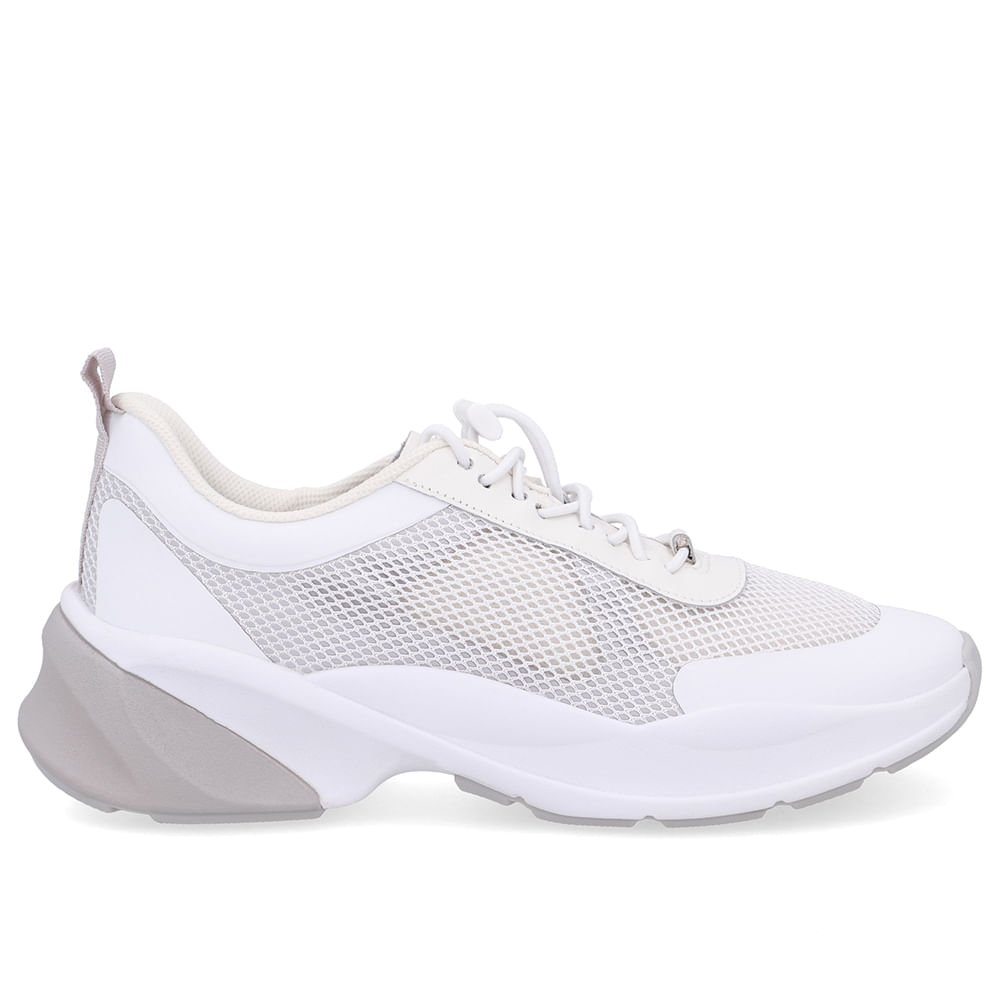 Tênis Tecido Couro Branco Cadarço Elástico Branco/Cinza 1