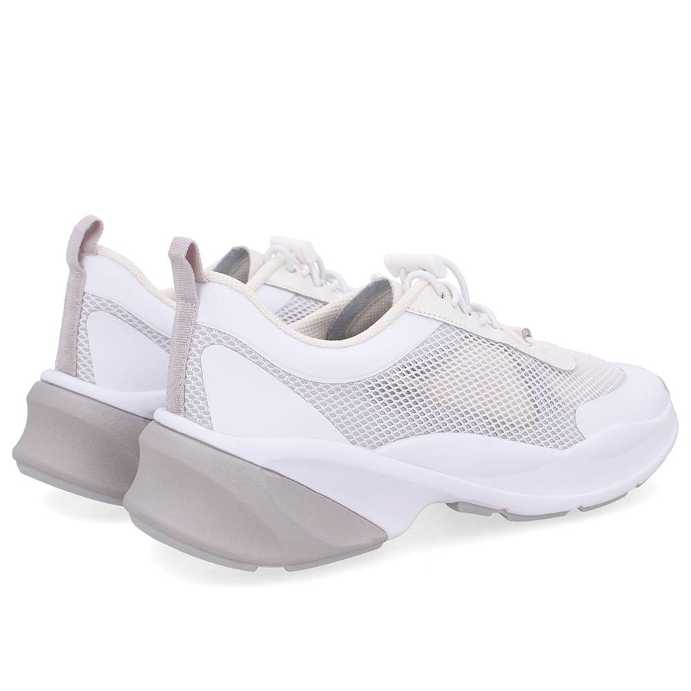 Tênis Tecido Couro Branco Cadarço Elástico Branco/Cinza 3