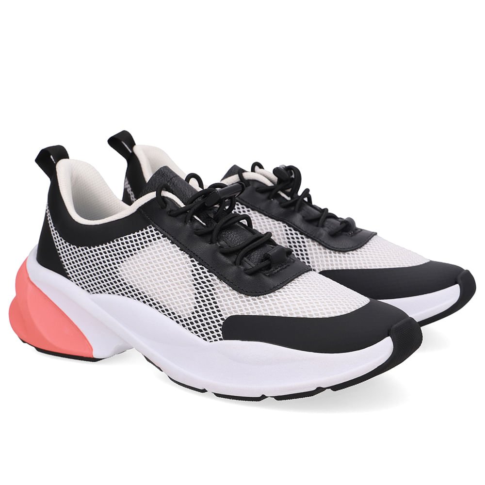 Tênis Tecido Couro Branco Cadarço Elástico Branco/Preto/Laranja 2