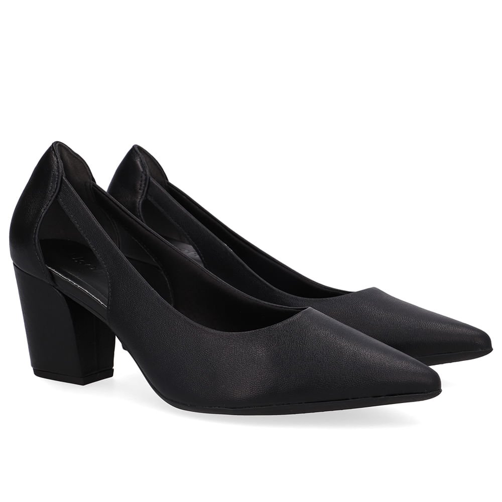 Scarpin Couro Preto Detalhe Recorte Preto 2