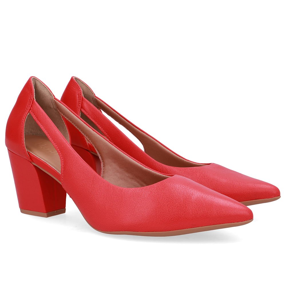 Scarpin Couro Vermelho Detalhe Recorte Vermelho 2