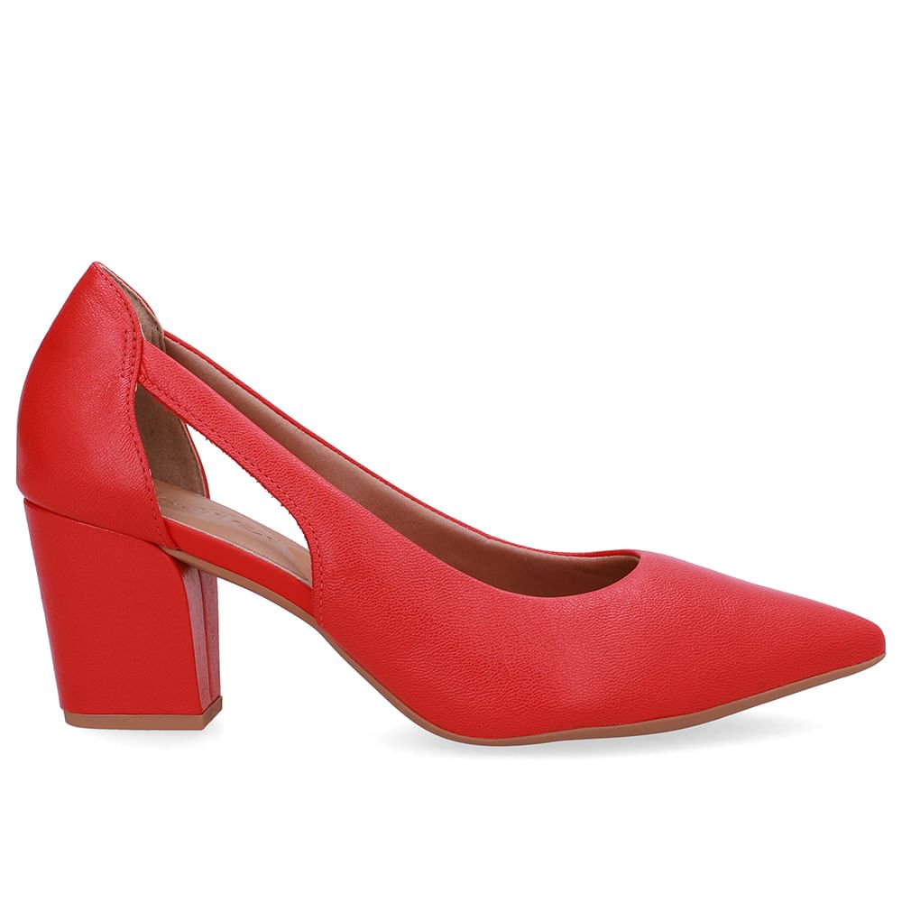 Scarpin Couro Vermelho Detalhe Recorte