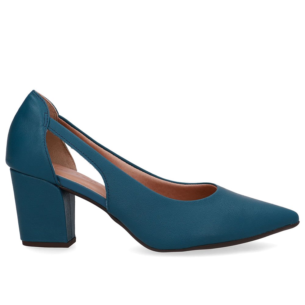 Scarpin Couro Azul Detalhe Recorte