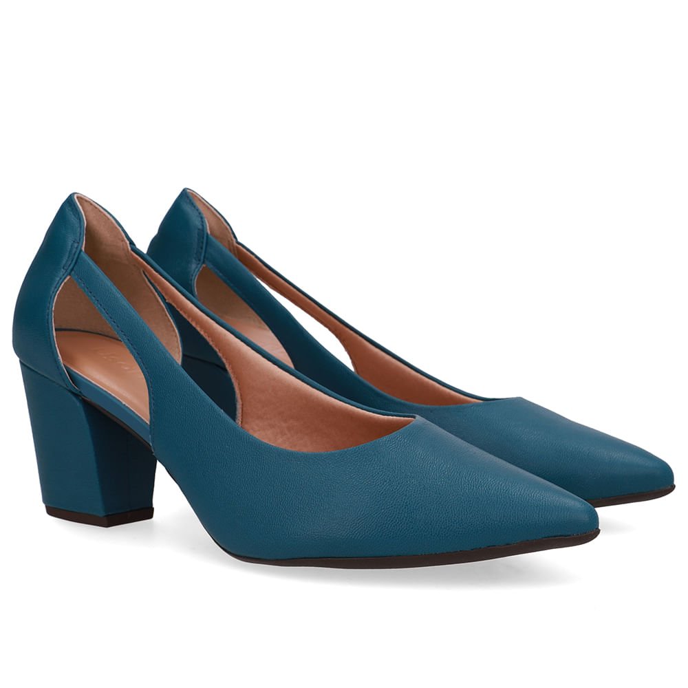 Scarpin Couro Azul Detalhe Recorte Verde 2