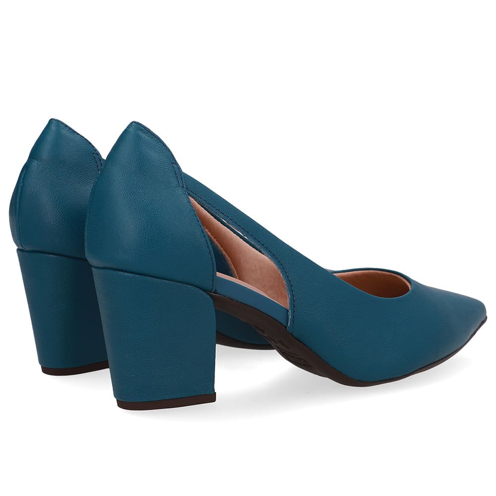 Scarpin Couro Azul Detalhe Recorte Verde 3