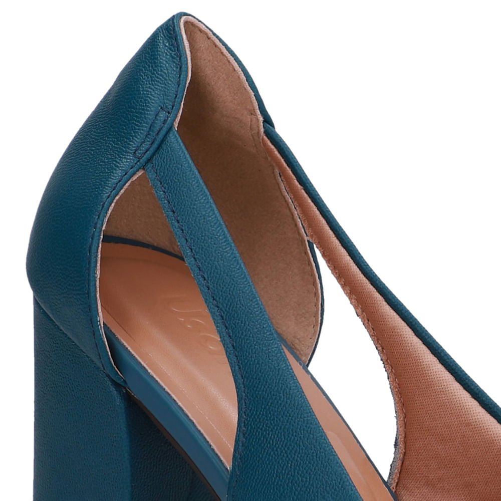 Scarpin Couro Azul Detalhe Recorte Verde 4