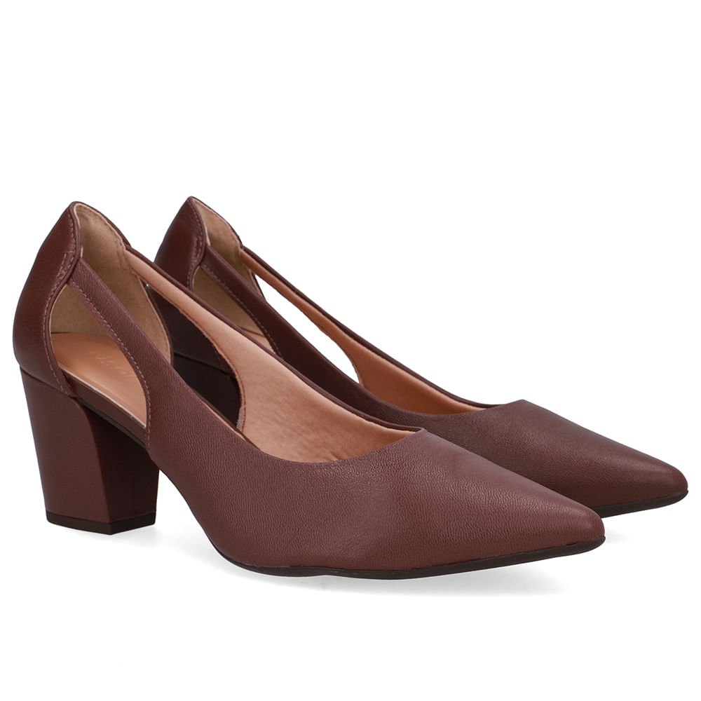 Scarpin Couro Marrom Detalhe Recorte Marrom 2