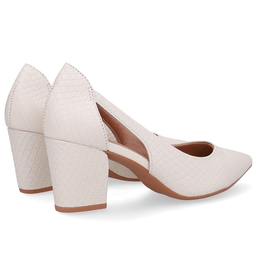 Scarpin Couro Branco Marfim Detalhe Recorte Branco 3