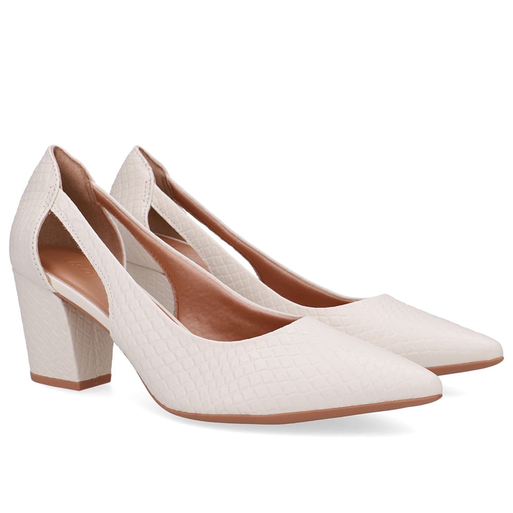Scarpin Couro Branco Marfim Detalhe Recorte Branco 2