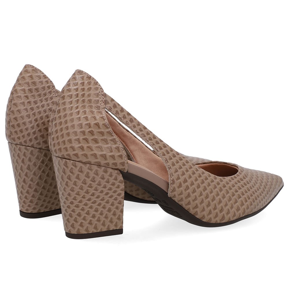 Scarpin Couro Marrom Detalhe Recorte Bege 3