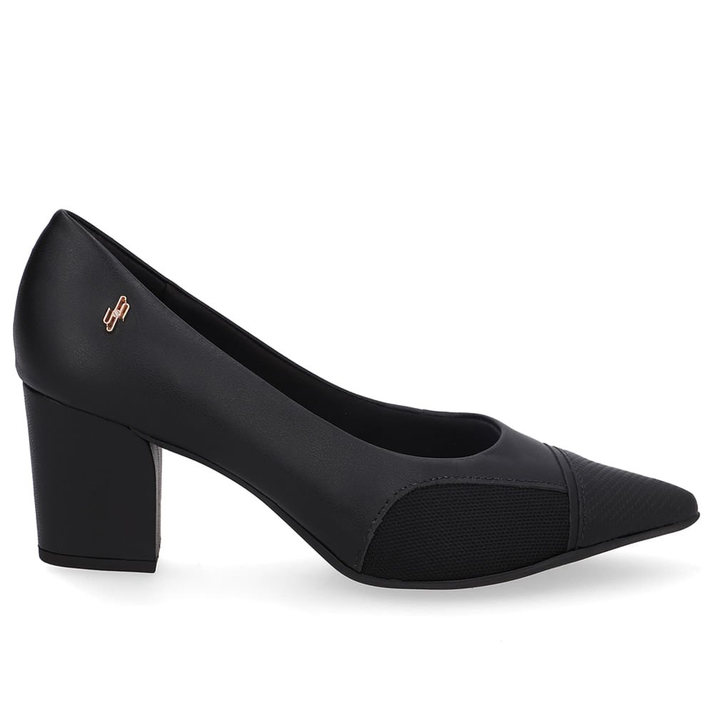 Scarpin Couro Preto Lateral Tecido Preto 1