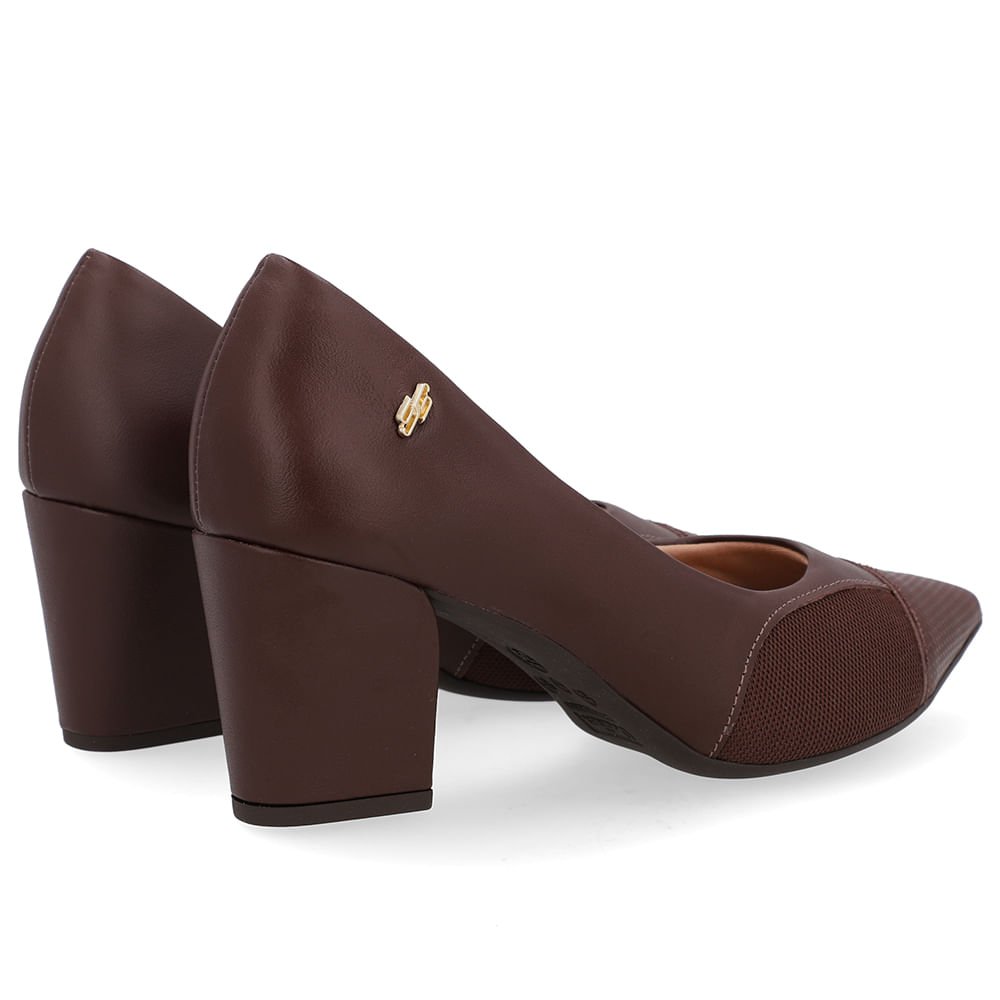 Scarpin Couro Marrom Lateral Tecido Marrom 3