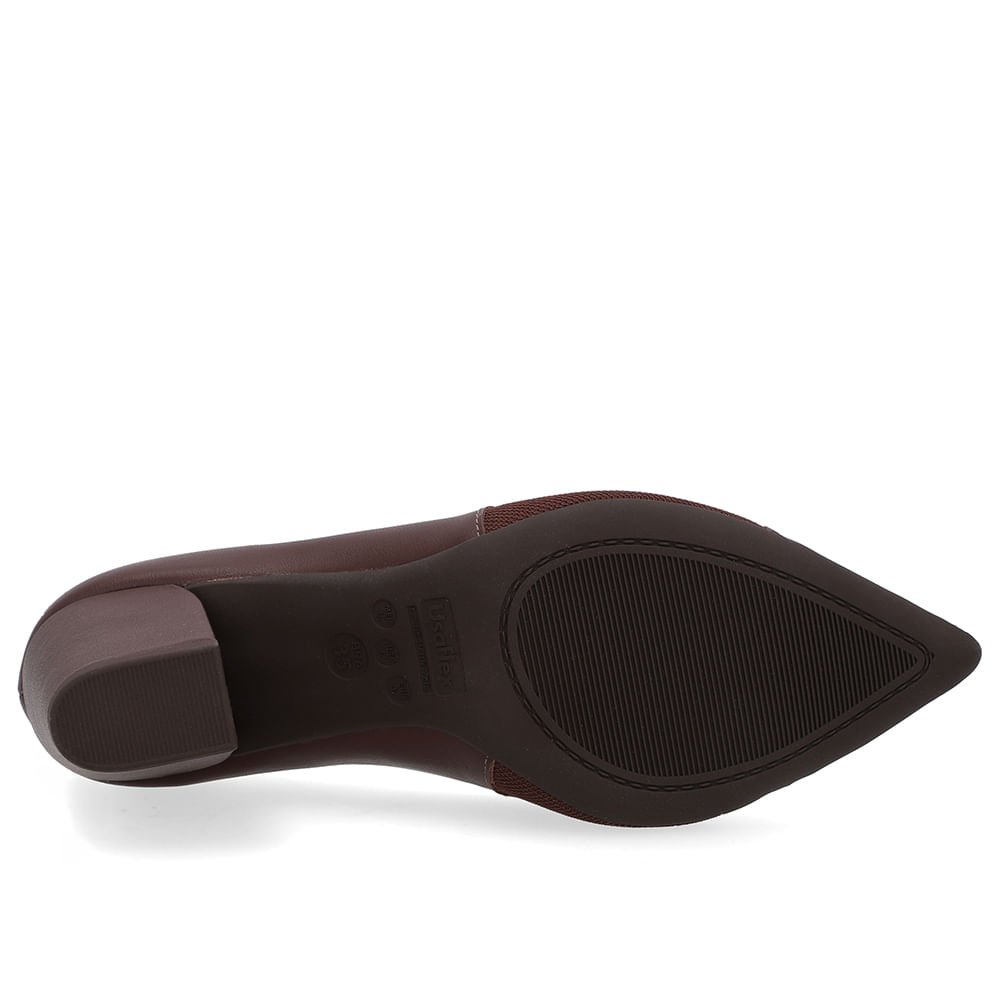 Scarpin Couro Marrom Lateral Tecido Marrom 5