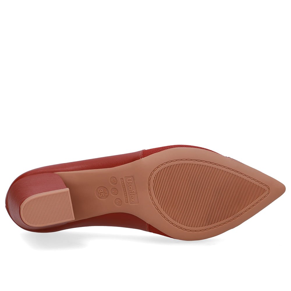 Scarpin Couro Marrom Lateral Tecido Vermelho 5
