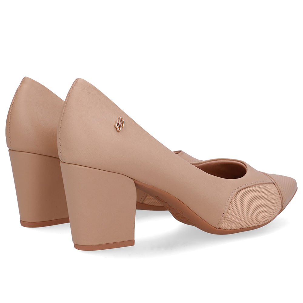 Scarpin Couro Bege Lateral Tecido Bege 3