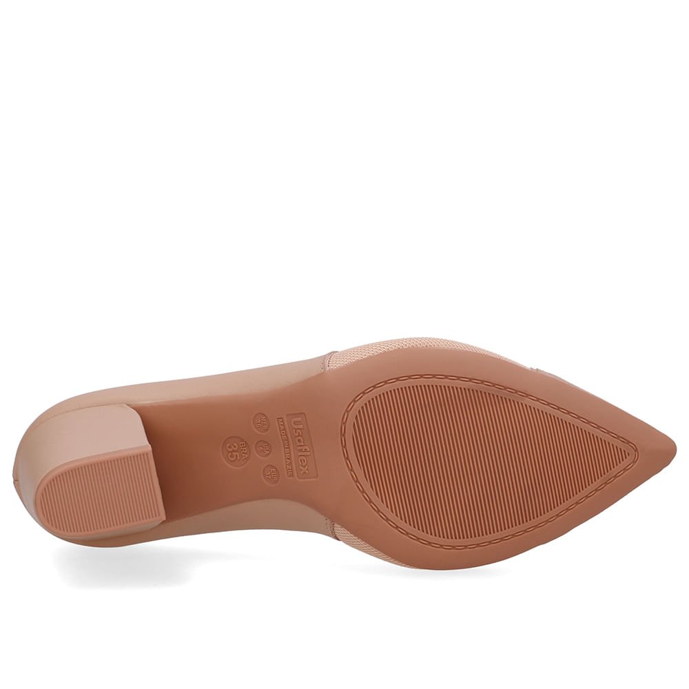 Scarpin Couro Bege Lateral Tecido Bege 5