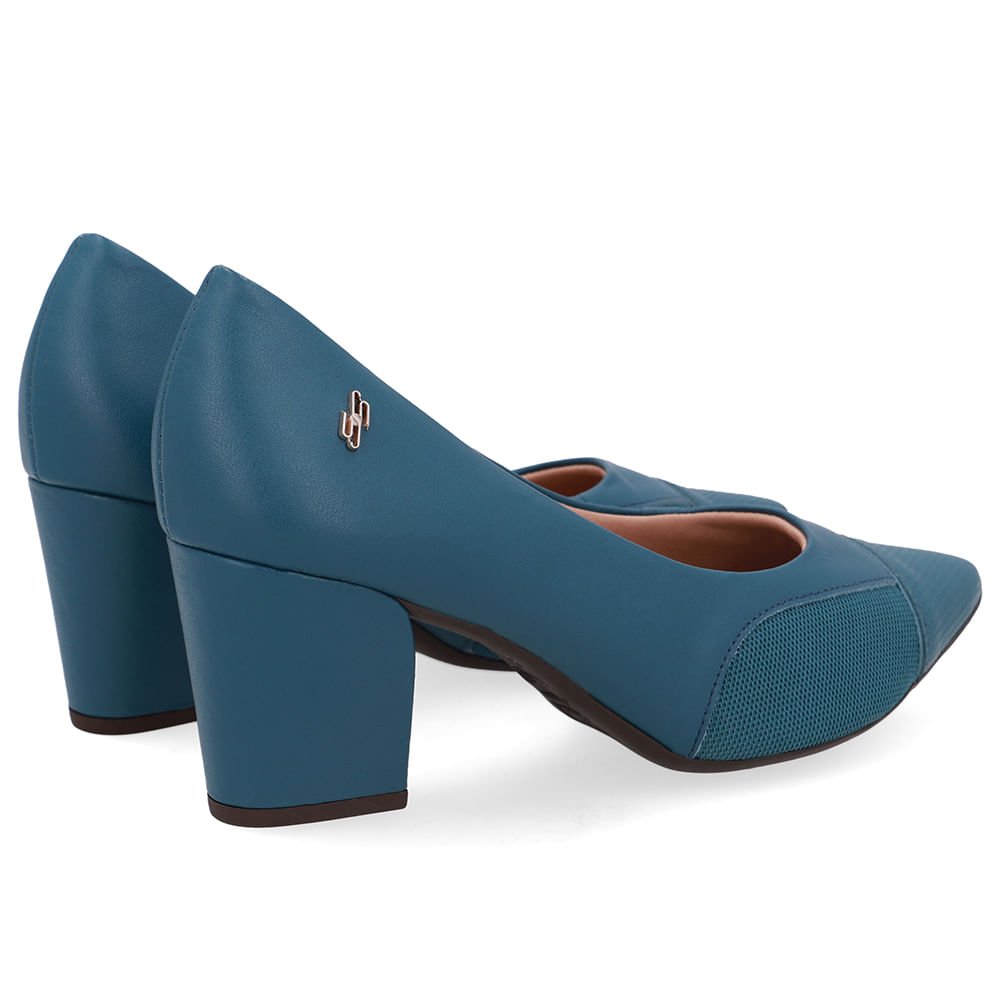 Scarpin Couro Azul Lateral Tecido Verde 3