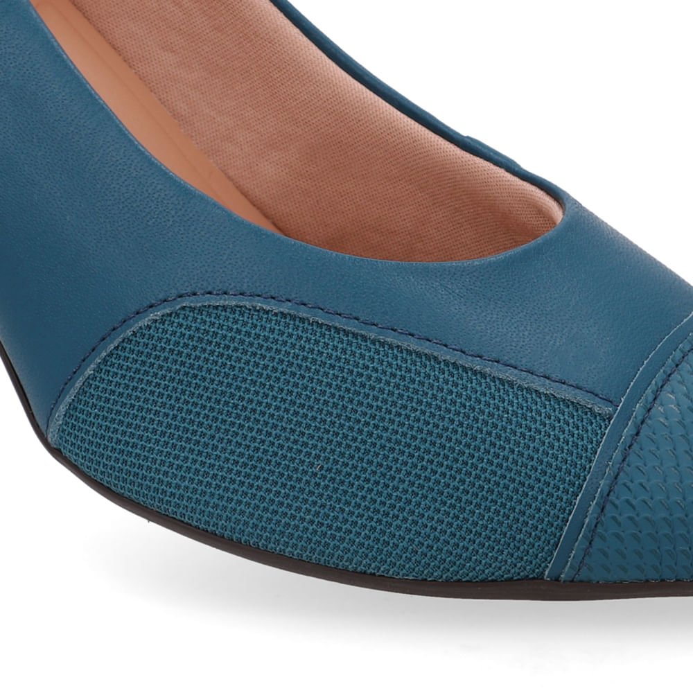 Scarpin Couro Azul Lateral Tecido Verde 4