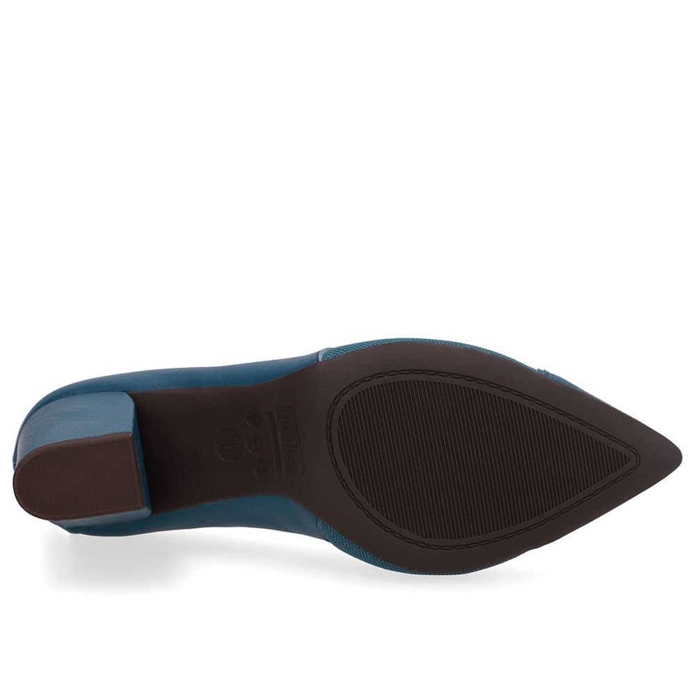 Scarpin Couro Azul Lateral Tecido Verde 5