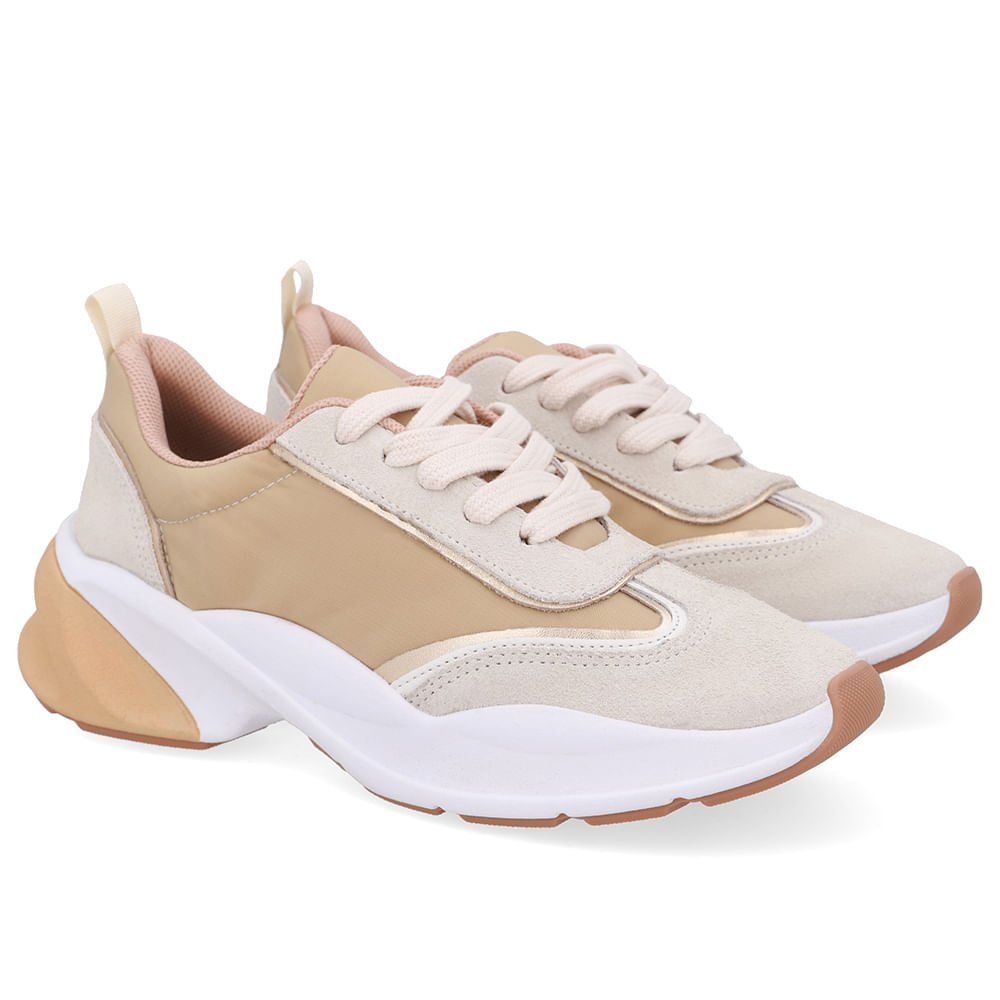 Tênis Lateral Tecido Branco Gelo Cadarço Bege 2