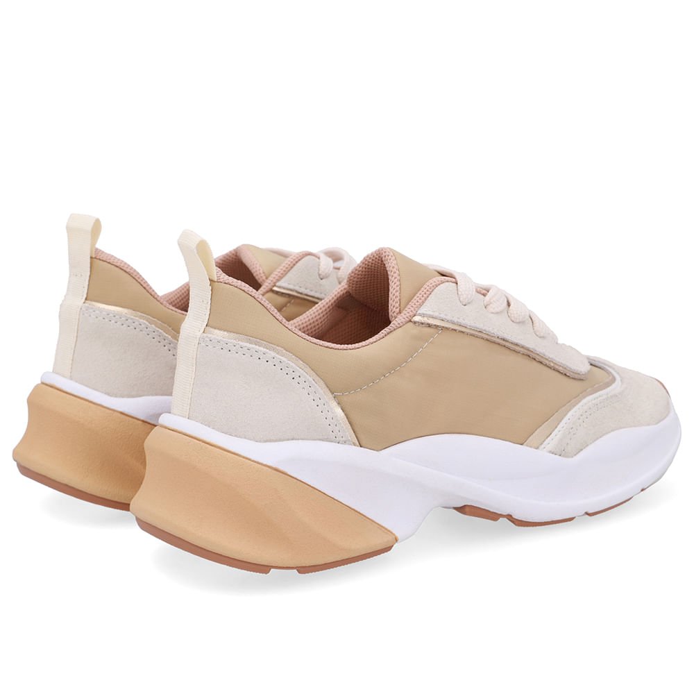 Tênis Lateral Tecido Branco Gelo Cadarço Bege 3