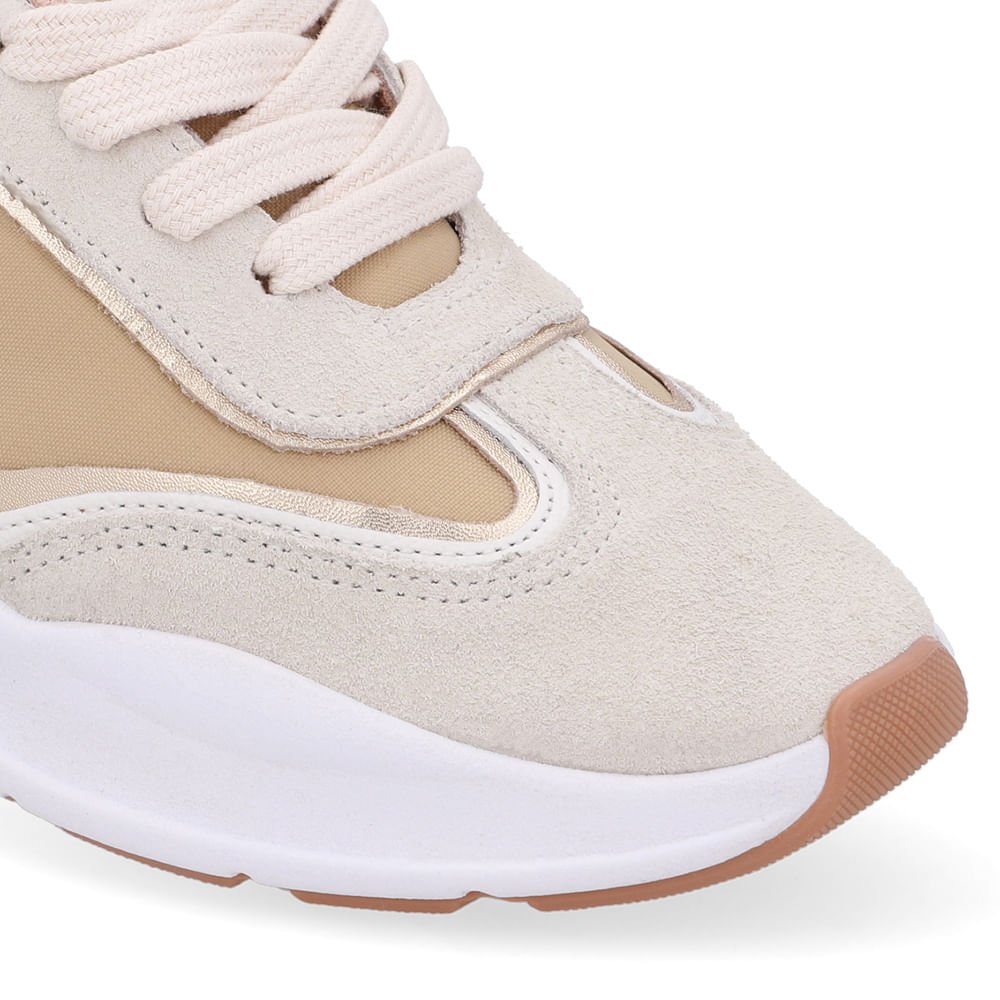 Tênis Lateral Tecido Branco Gelo Cadarço Bege 4