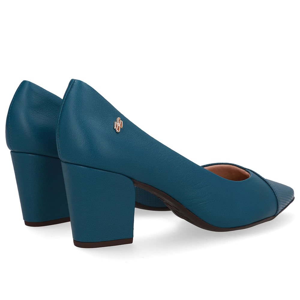 Scarpin Couro Azul Bico Fino Recorte Lateral Verde 3