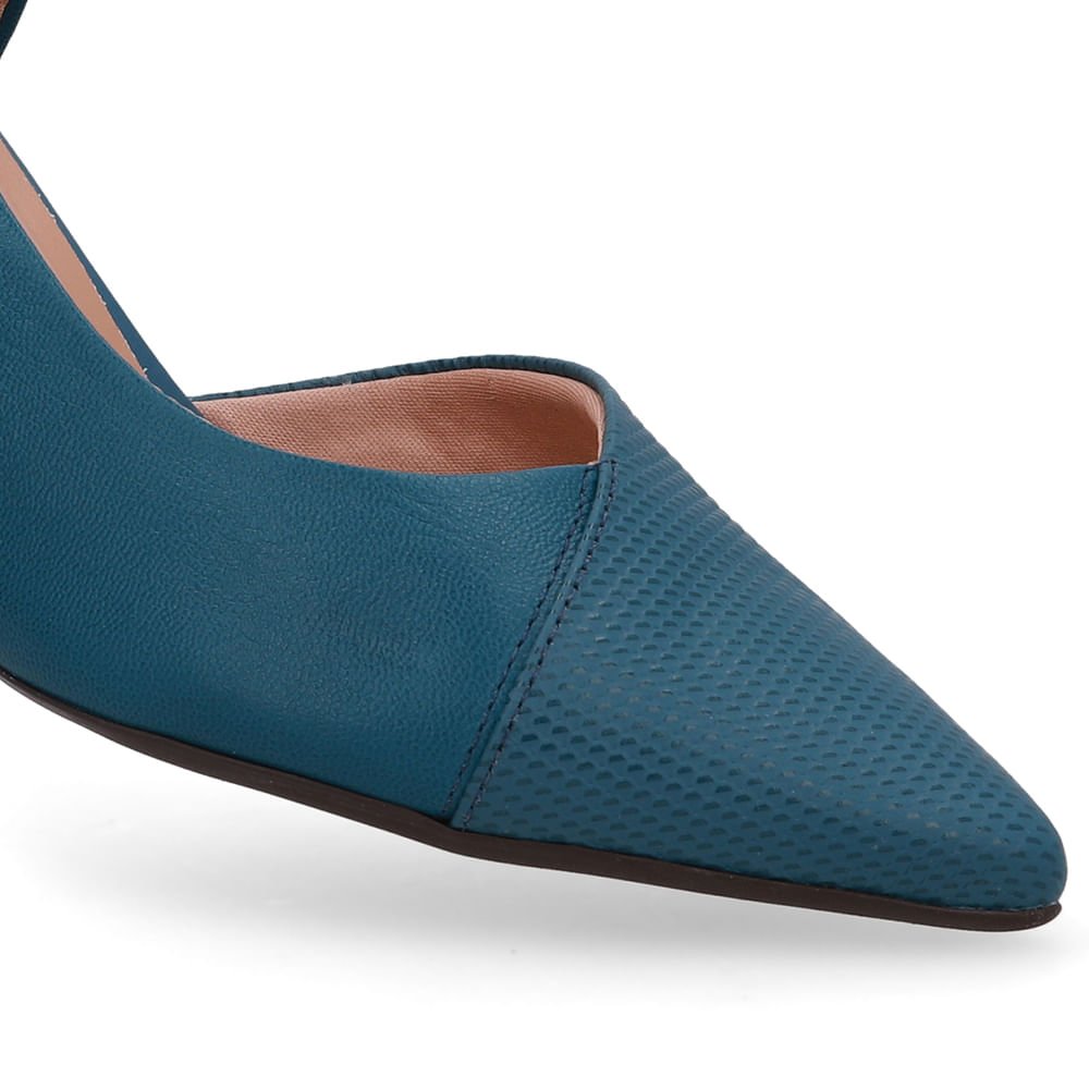 Scarpin Couro Azul Bico Fino Recorte Lateral Verde 4