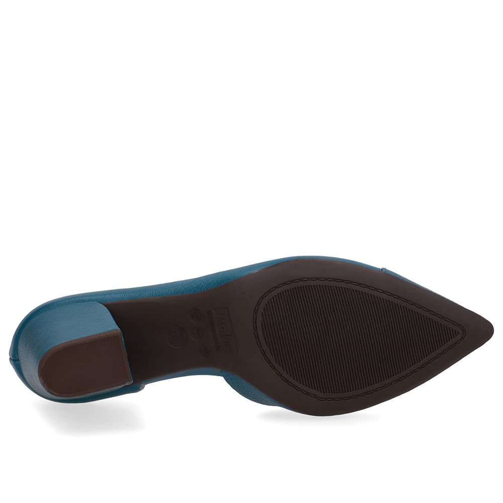 Scarpin Couro Azul Bico Fino Recorte Lateral Verde 5