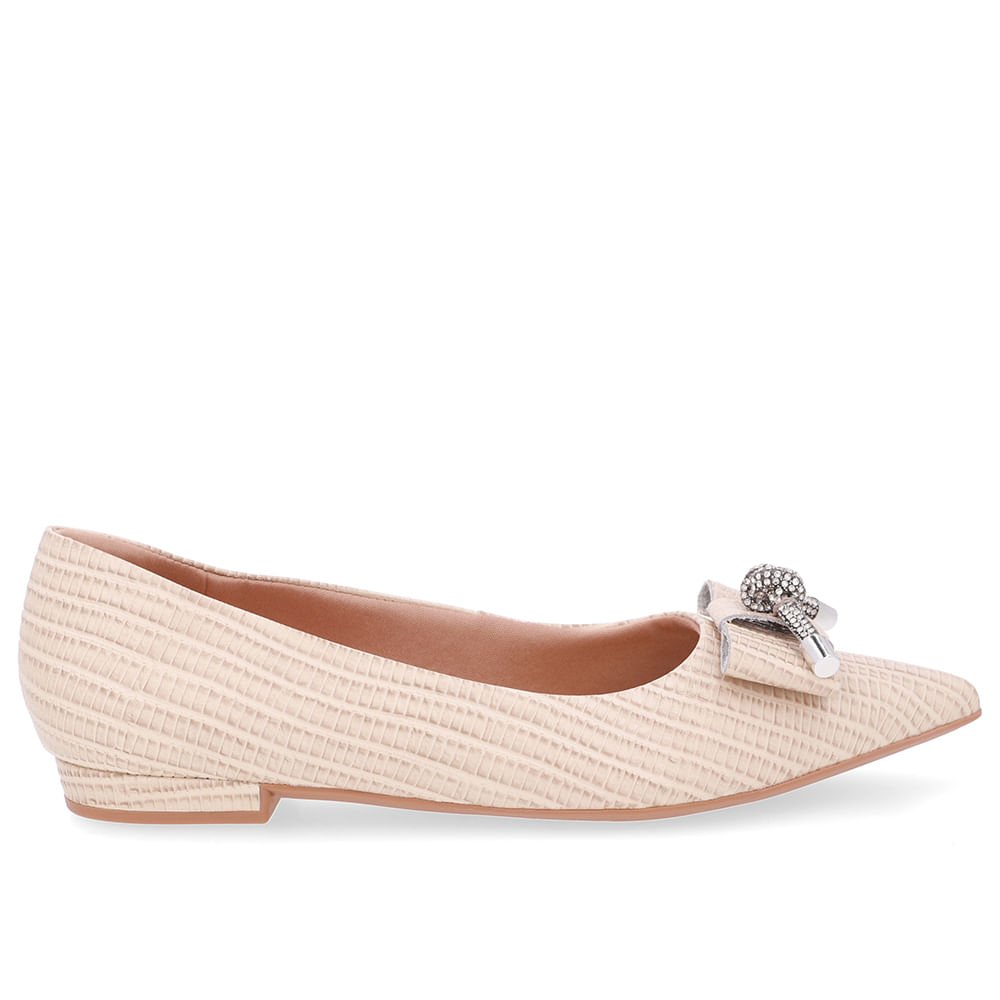 Sapatilha Bege Couro Enfeite Brilho