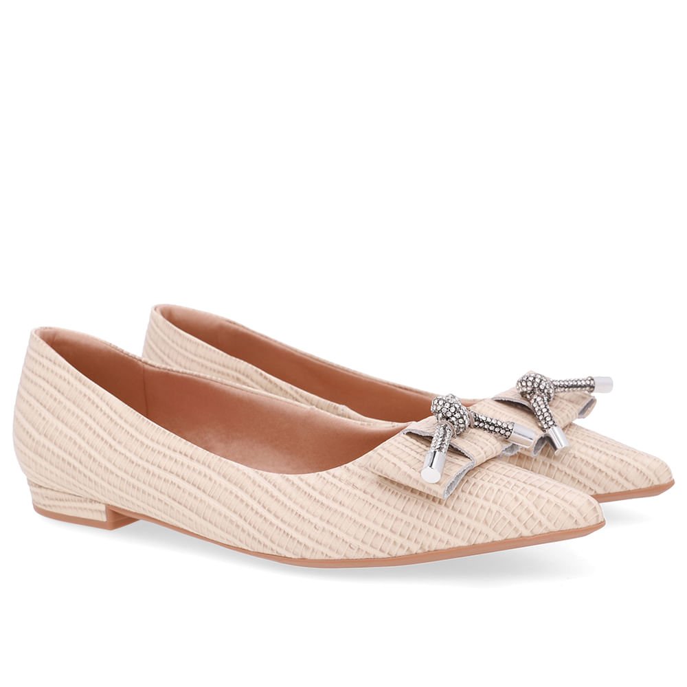 Sapatilha Bege Couro Enfeite Brilho Bege 2