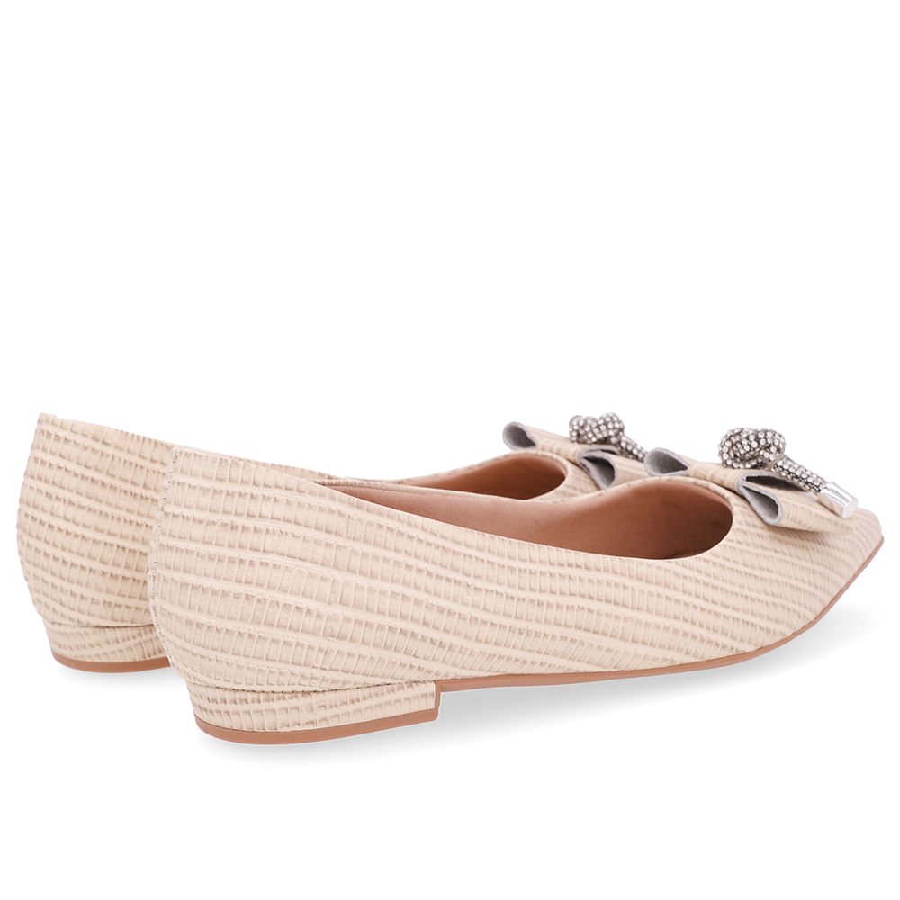 Sapatilha Bege Couro Enfeite Brilho Bege 3