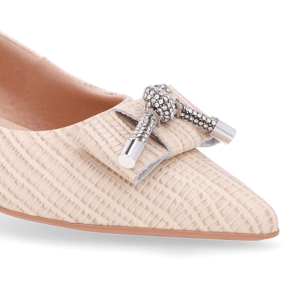 Sapatilha Bege Couro Enfeite Brilho Bege 4